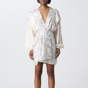 IRO ivory long sleeve dress with silver metallic embroidery - FR 42 (US 10)